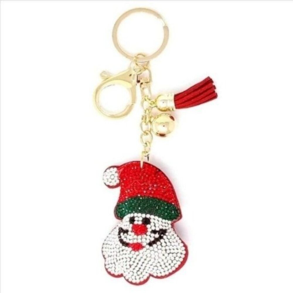 RHINESTONE SANTA PUFFY KEYCHAIN/CHARM-NEW